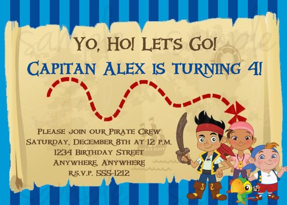 Map jake and the neverland pirates birthday invitations