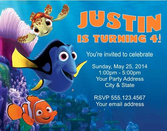 cute finding nemo birthday party invitations