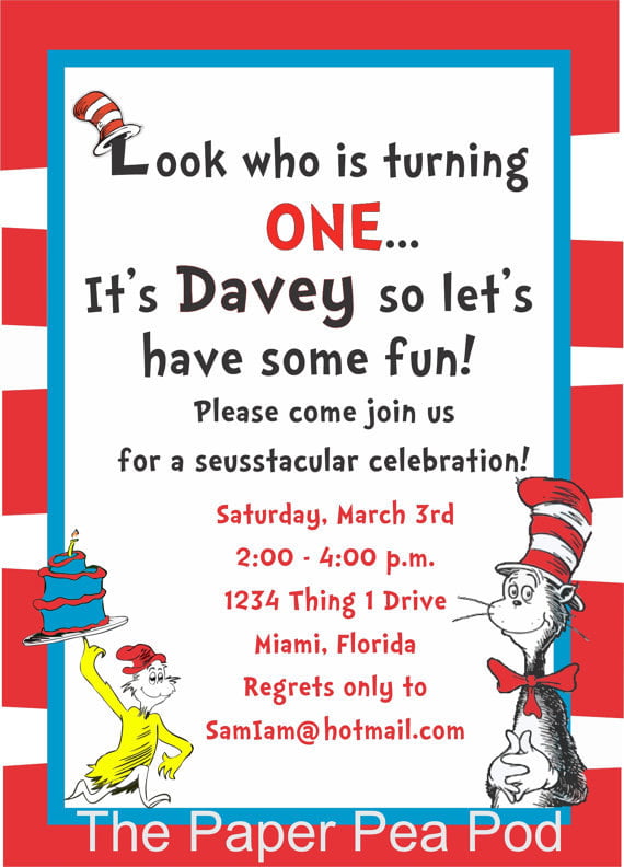 Free Printable Dr Seuss Birthday Invitations card