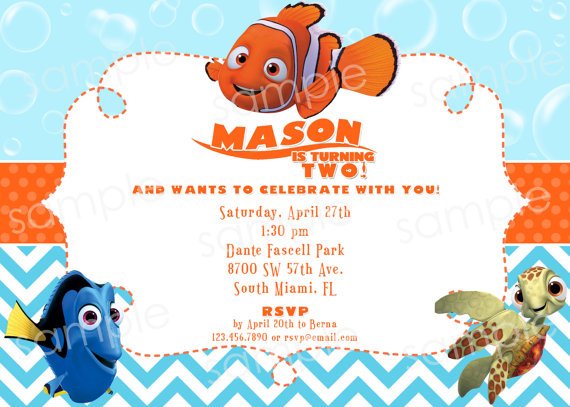 dory and nemo finding nemo birthday party invitations