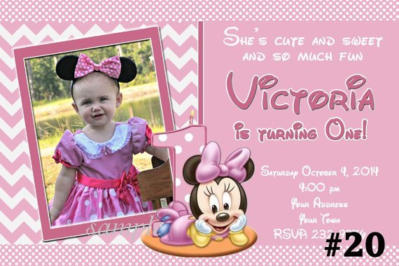 cute kid baby minnie 1st birthday invitations