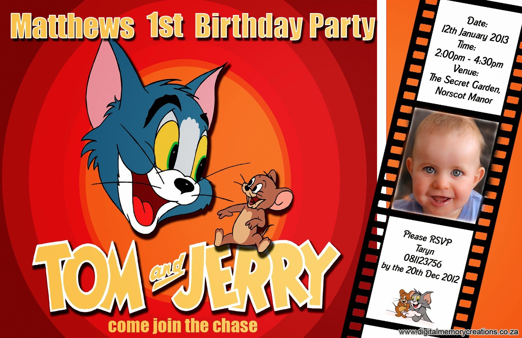 movie clip tom and jerry birthday party invitations