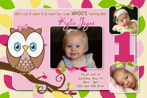 Owl Invitations For First Birthday - Drevio : Free And Printable Custom ...