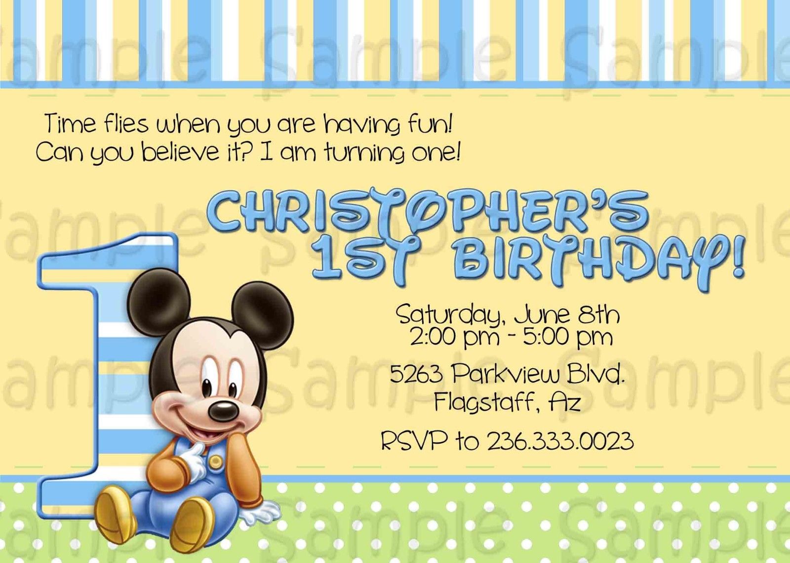 elegant baby mickey first birthday invitations