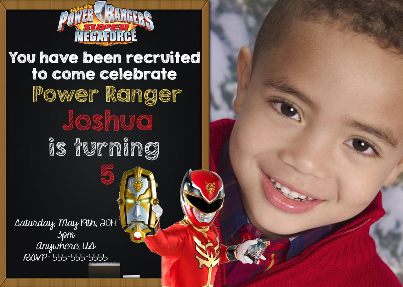 photo power rangers birthday party invitations