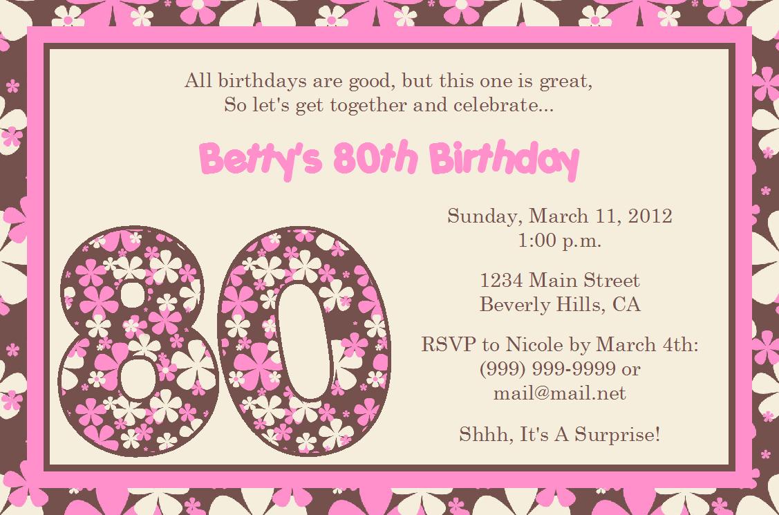 pink 80th birthday party invitations template