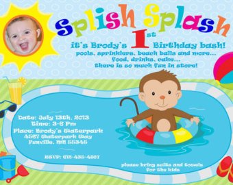 monkey 1st birthday pool party invitations