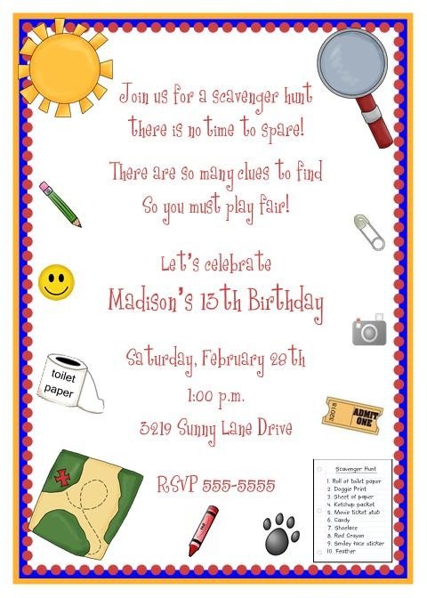 stuff mall scavenger hunt birthday party invitations