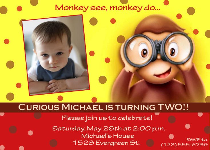 Curious George Personalized Birthday Invitations - Drevio : Free And ...