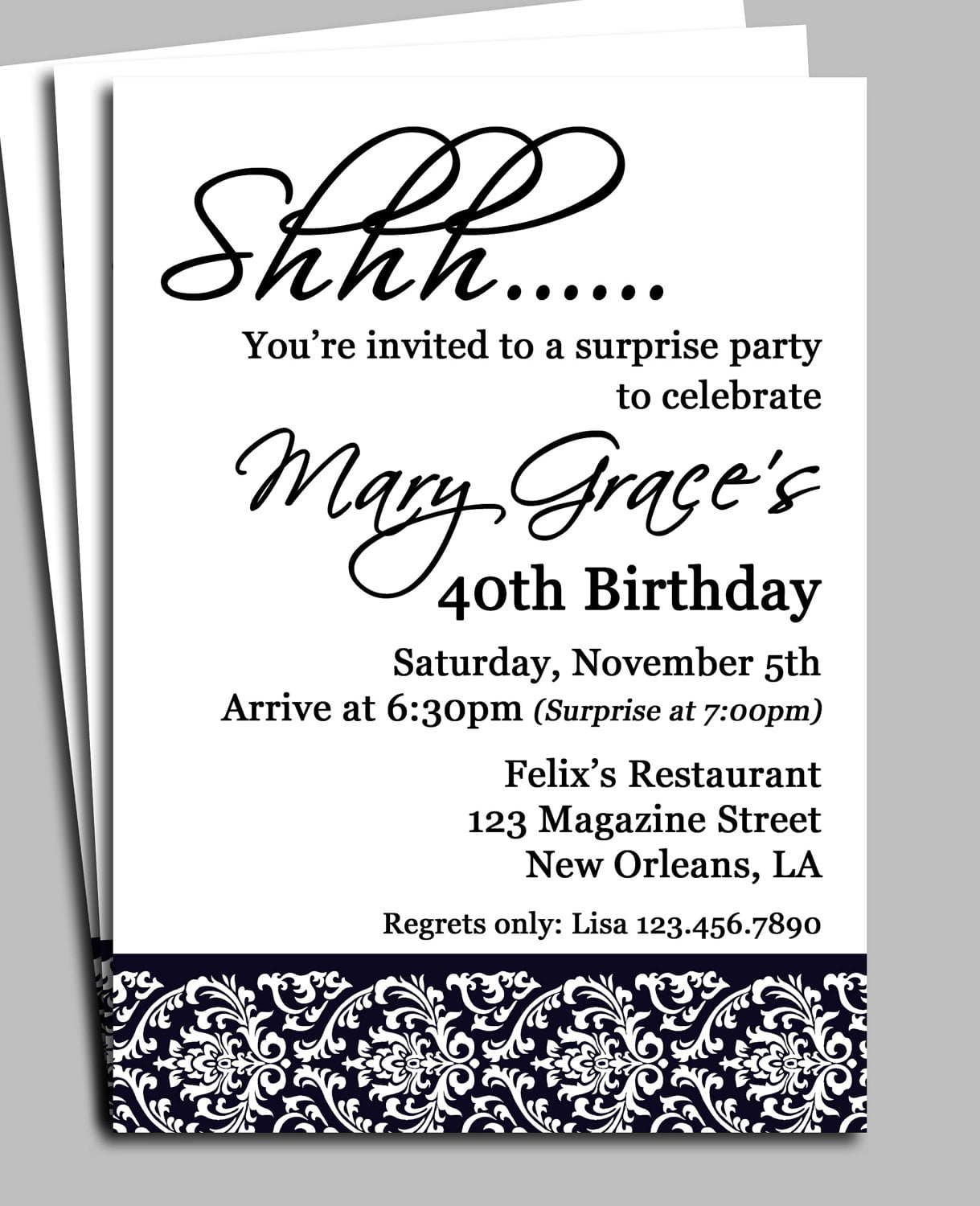 chandelier surprise 40th birthday invitations wording