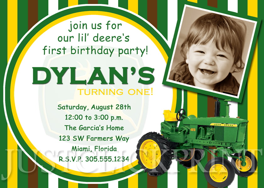 green john deere printable birthday invitations