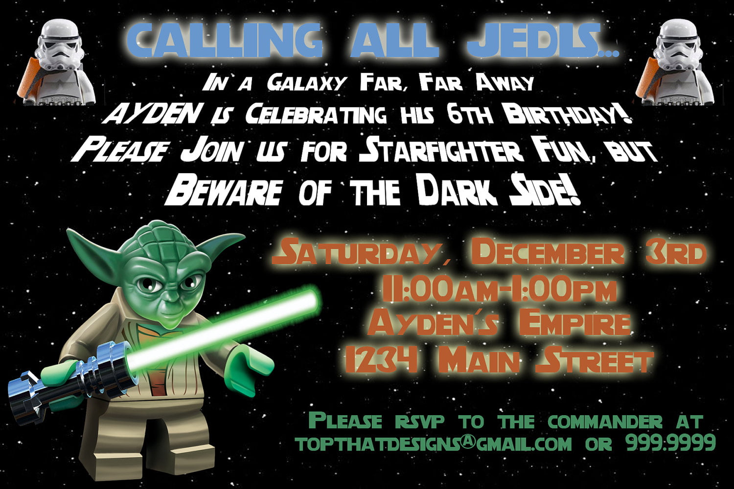 yoda star wars birthday party invitations