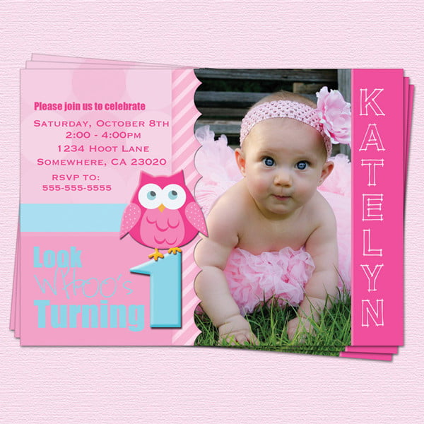 owl baby 1st birthday party invitations