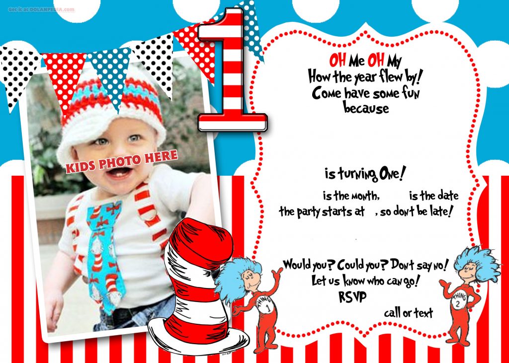 FREE Printable dr.Seuss 1st Birthday Invitation Template | Download ...