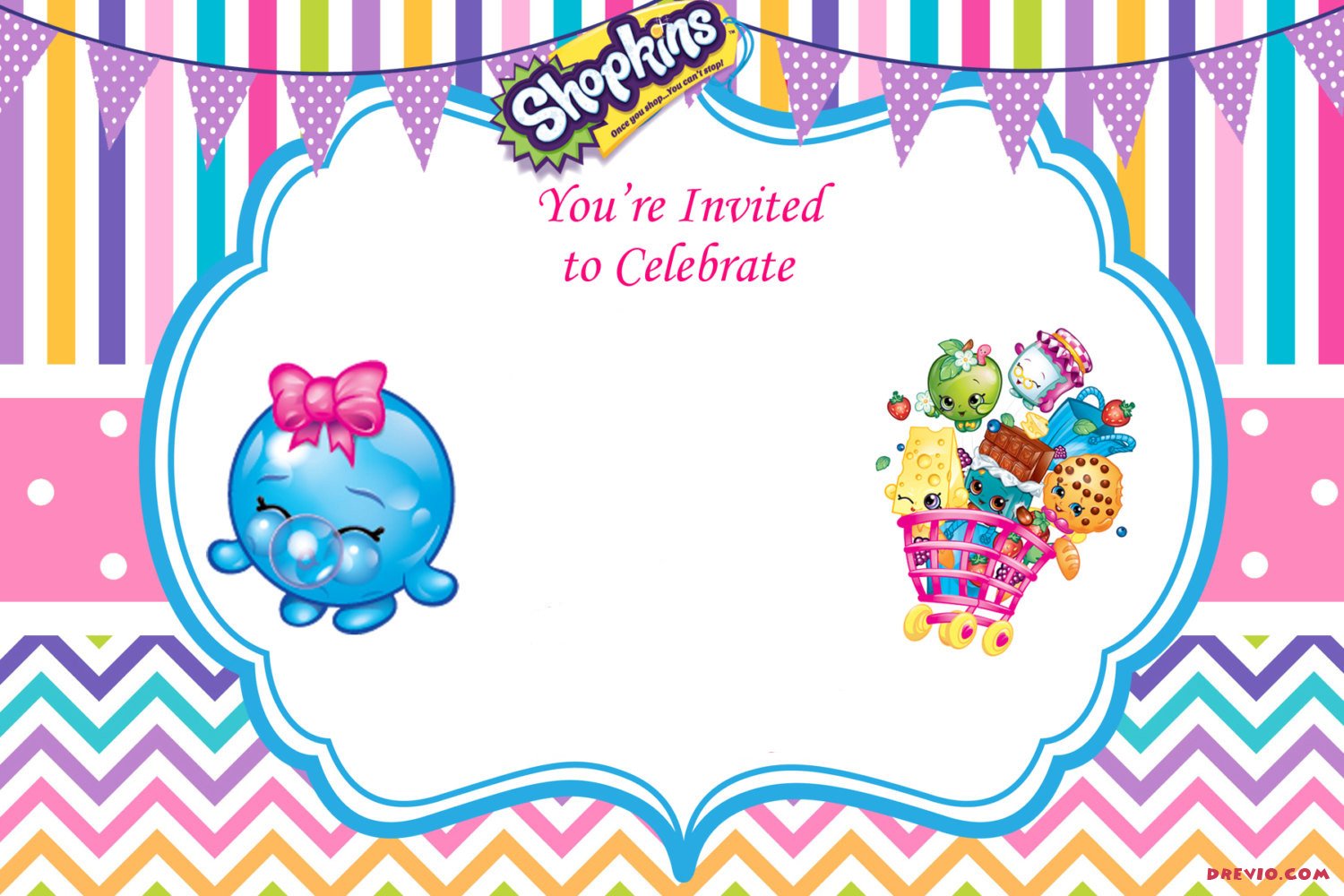 Printable Custom Personalised INVITATION 1st 2nd 3rd 4th Birthday Shopkins 