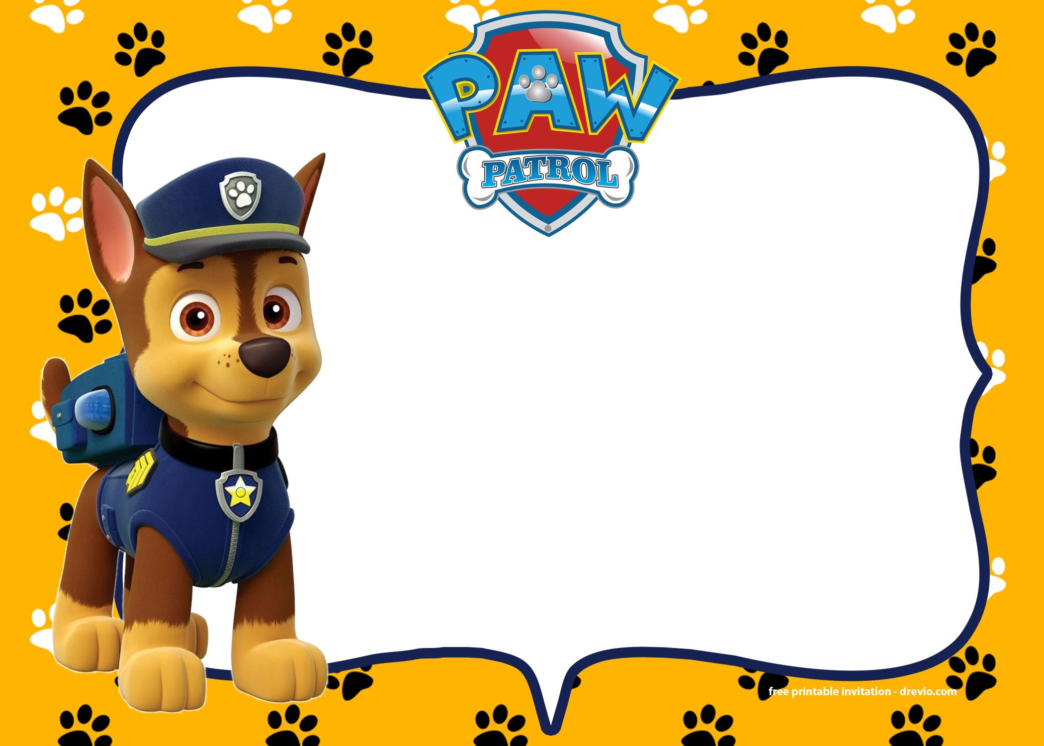 FREE Printable Paw Patrol Chase Invitation Template | Download PRINTABLE Templates