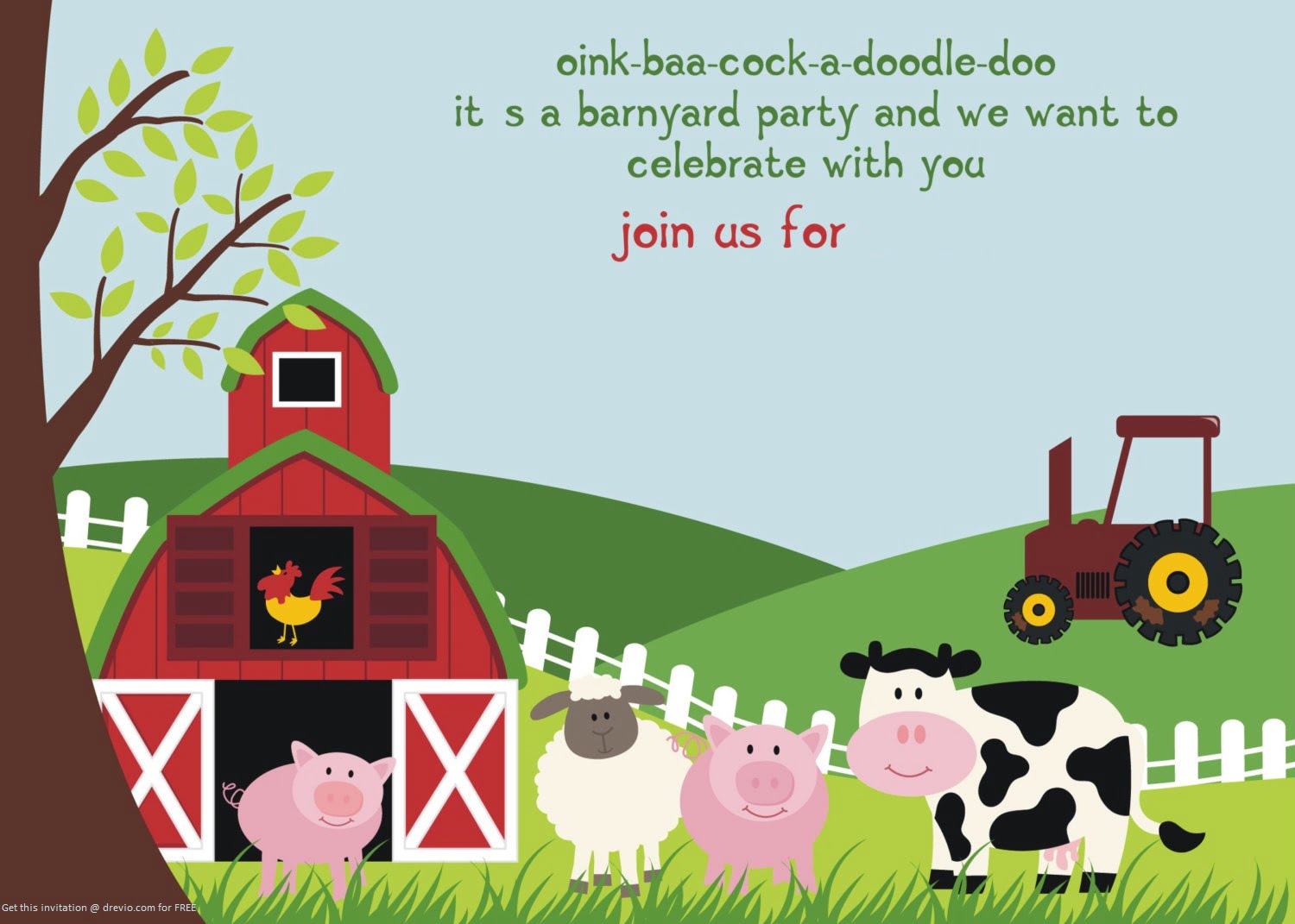 FREE Printable Farm Animals Birthday Invitation Template