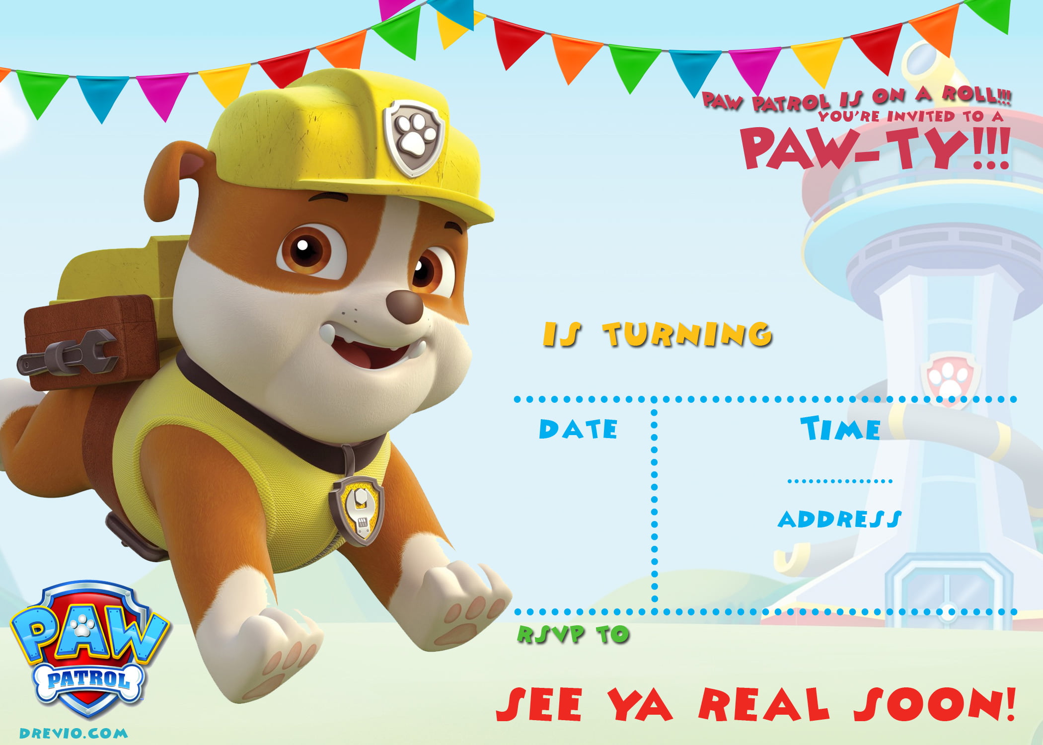 FREE Printable Paw Patrol Template – All Characters | Hundreds FREE Birthday Invitation Templates