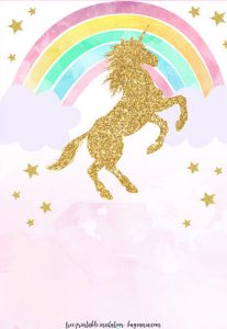 free printable golden unicorn birthday invitation template download