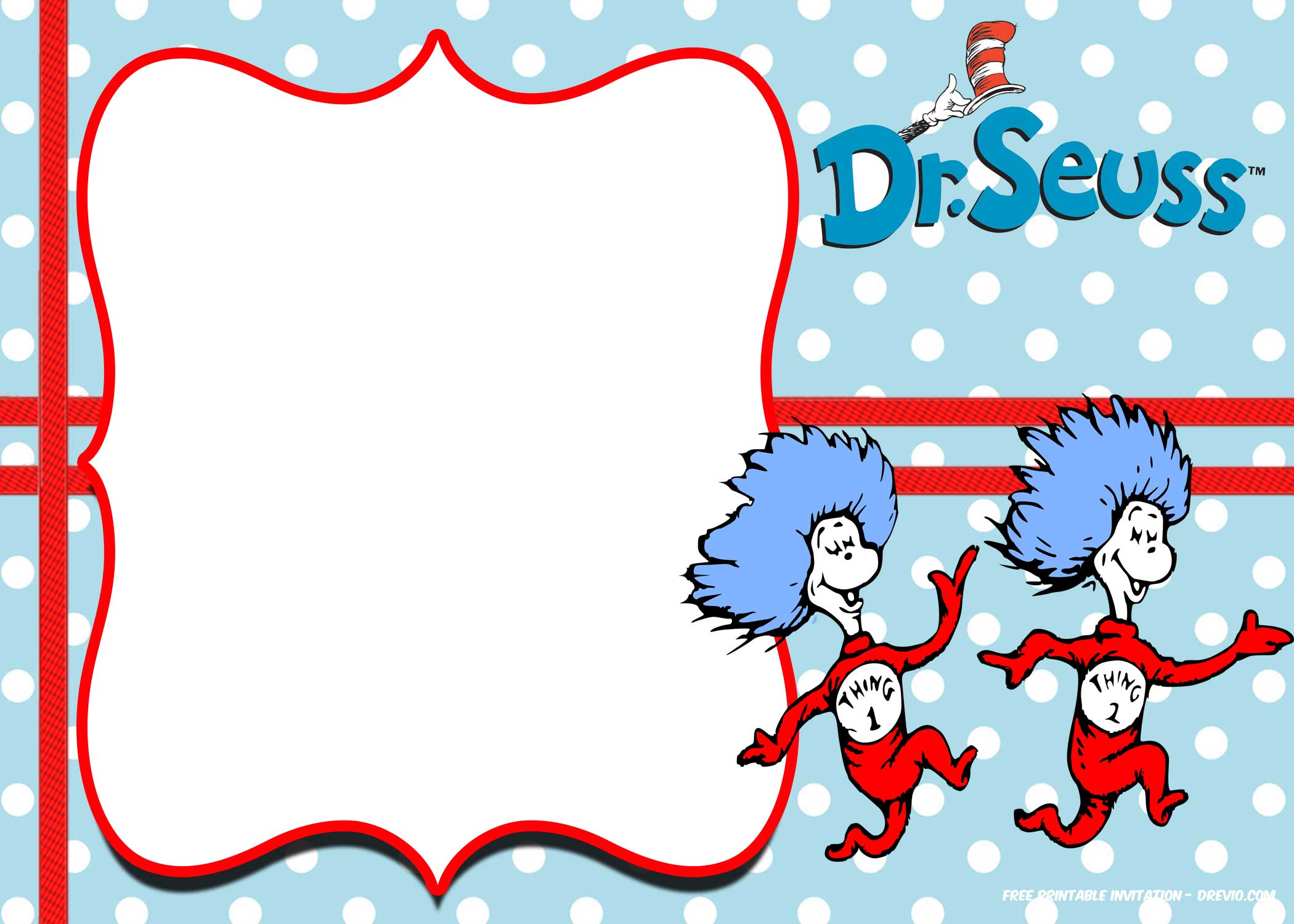 FREE Thing 1 and Thing 2 dr Seuss invitation templates Download