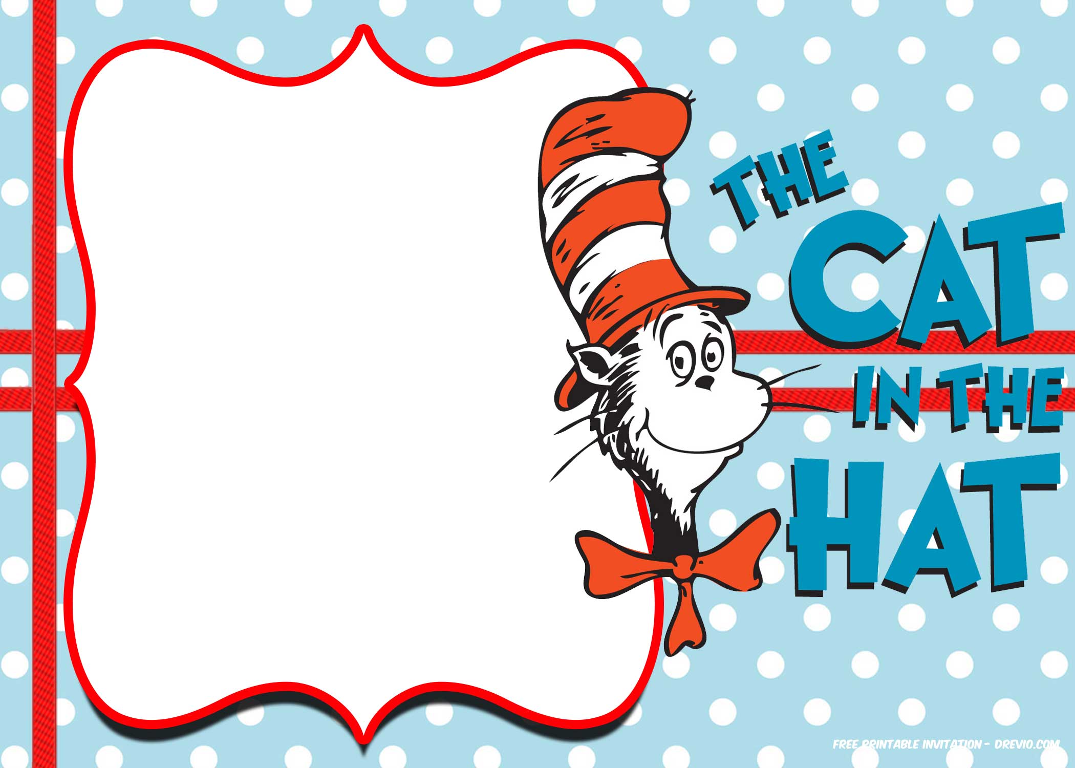 FREE Thing 255 and Thing 25 dr. Seuss invitation templates  Download Pertaining To Blank Cat In The Hat Template