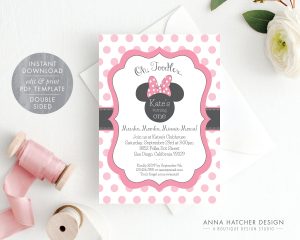 FREE Pink Minnie Mouse Birthday Party DIY Printable Invitation - Drevio ...