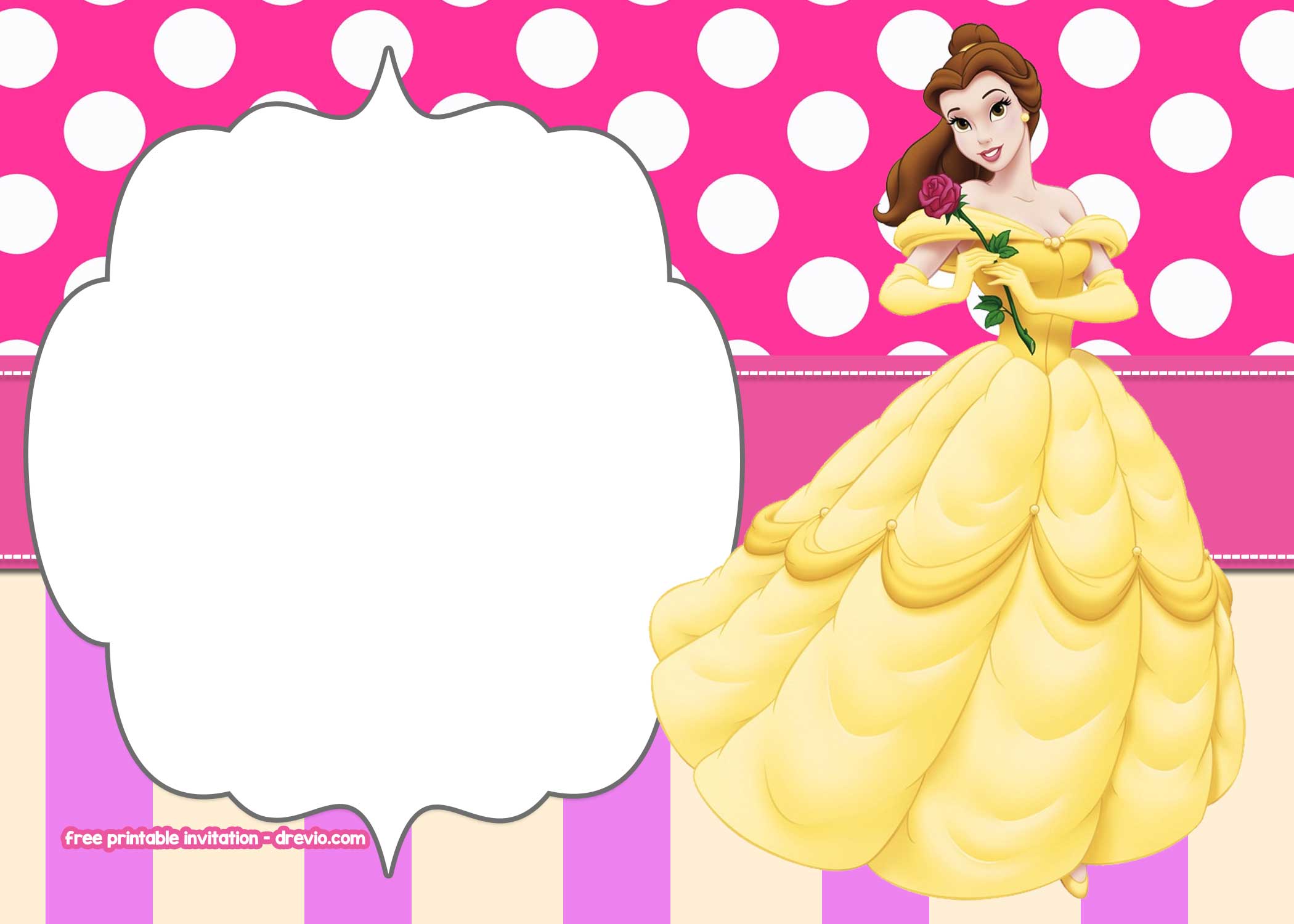 FREE Printable Princess Belle Beauty and the Beast invitation blank