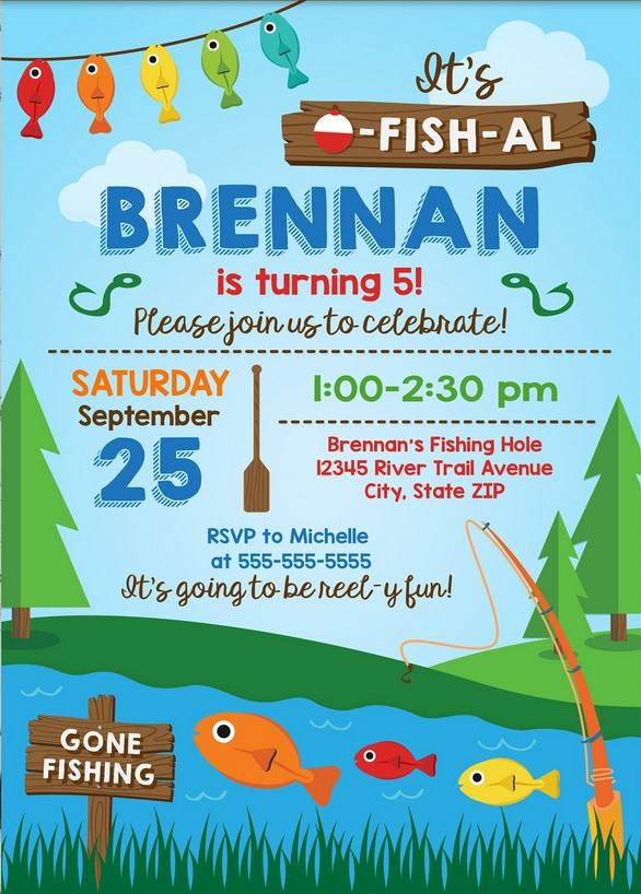 Boy Photo Invitation Madras Fishing Camping Outdoors Birthday Party - Can  personalize colors /wording - Printable File or Printed Cards