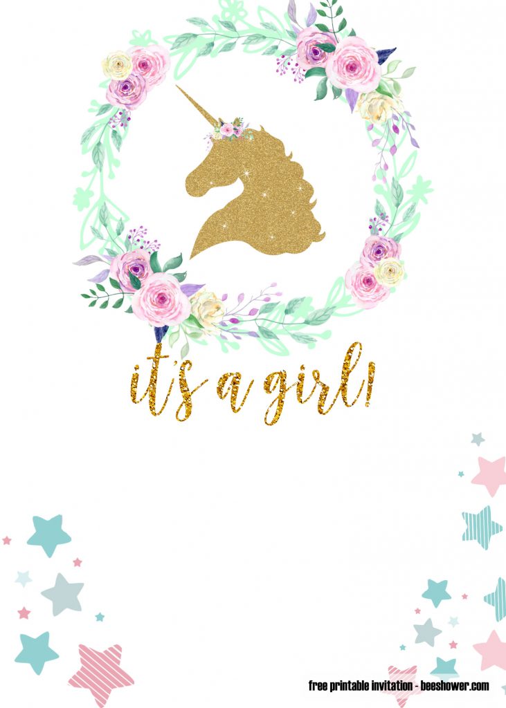 Invitation Template of FREE Pink and Gold Unicorn Templates for Baby Shower 2