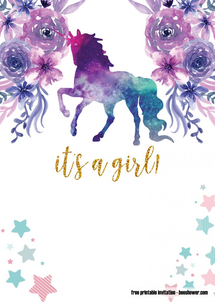 Invitation Template of FREE Pink and Gold Unicorn Templates for Baby Shower 5