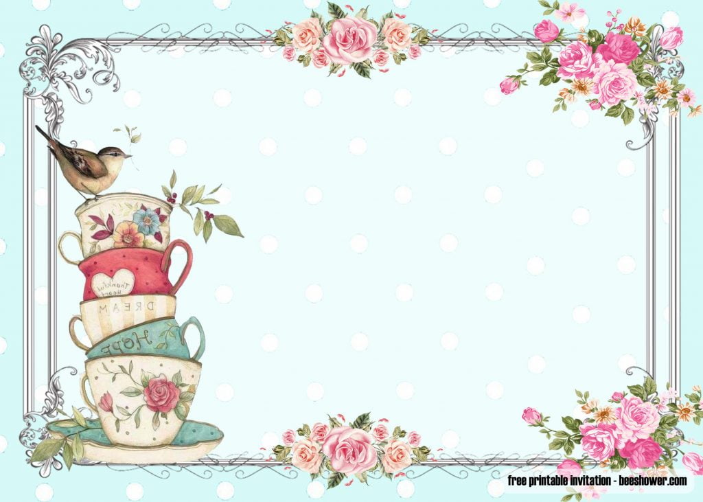 Invitation Template of FREE Vintage Tea Party Baby Shower Invitations 5