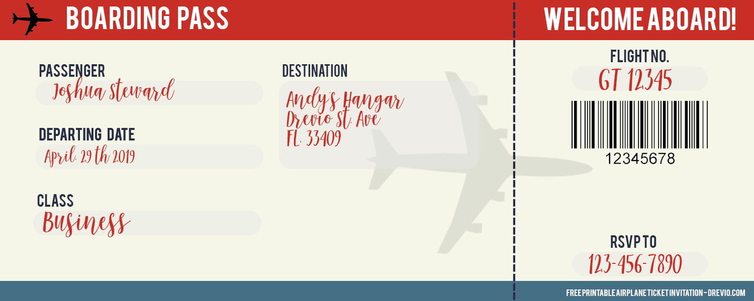 FREE Airplane Ticket Birthday Invitation Templates  Download Pertaining To Plane Ticket Template Word