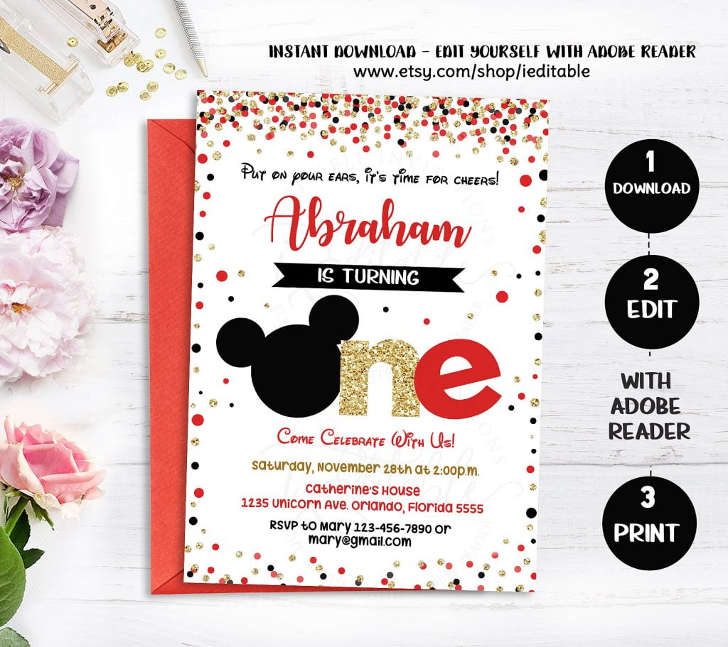 Invitation Template of FREE Mickey ONE 1st Birthday Invitation Templates 6