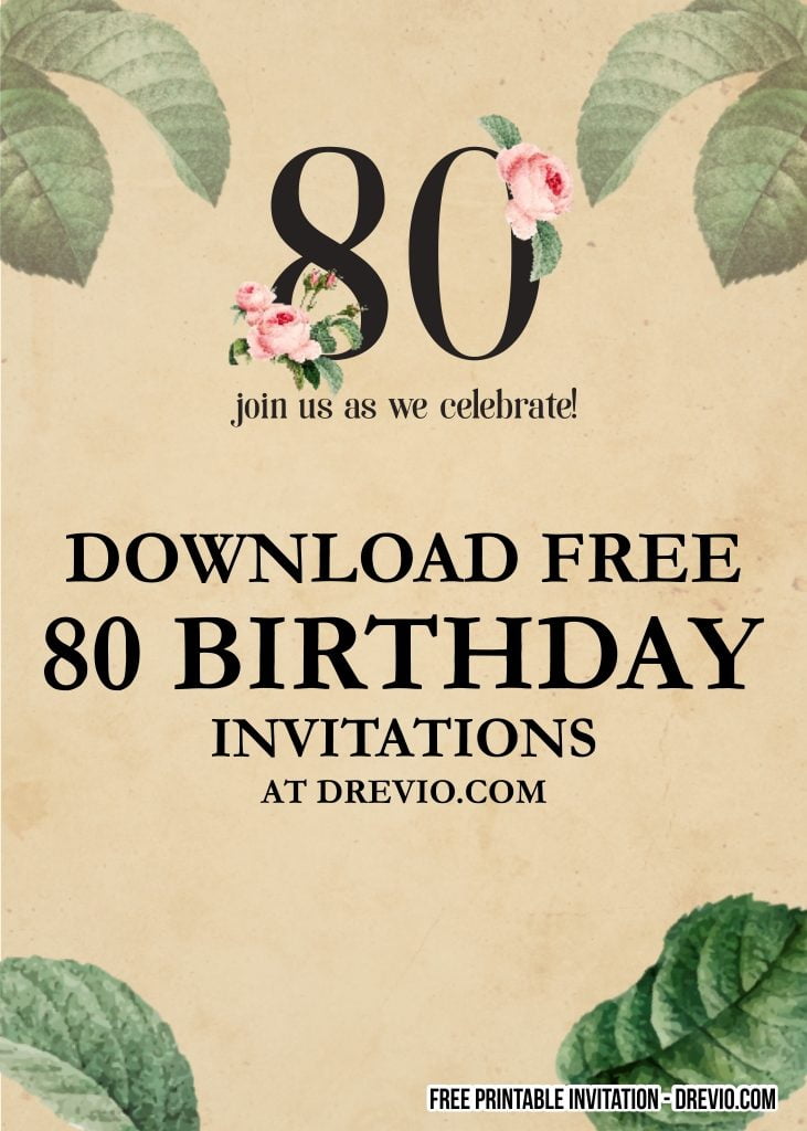 80th Birthday Invitation Templates Free Printable