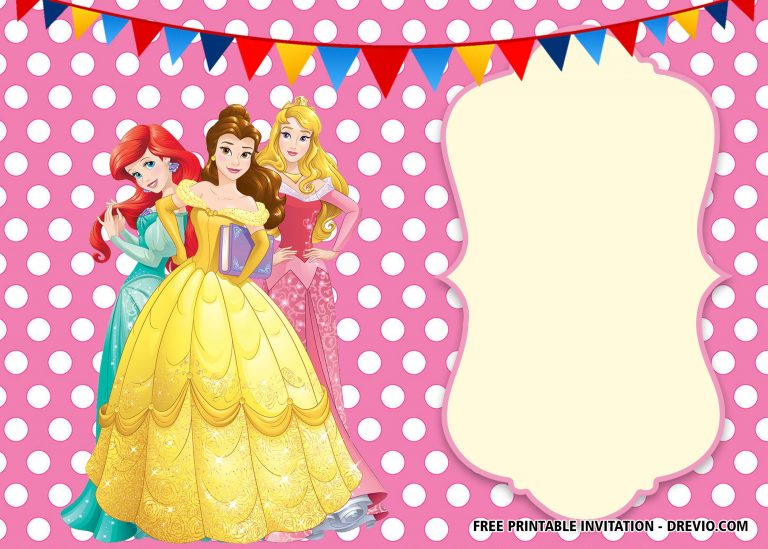FREE Printable Disney Princess Polkadot Invitation Templates | Download ...