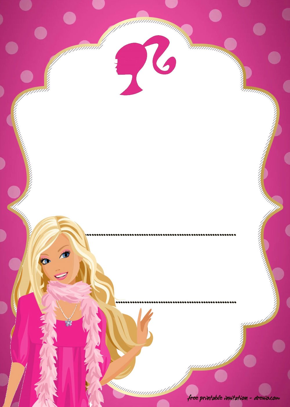FREE Polkadot Pink Barbie Invitation Templates Download Hundreds FREE