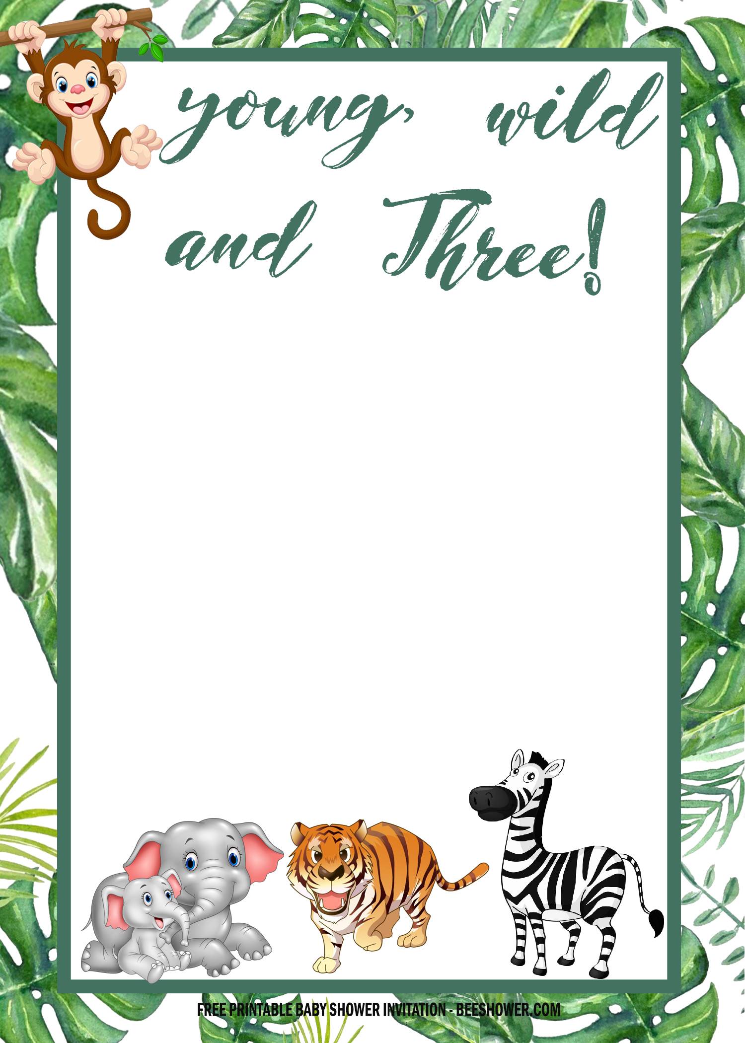 Young wild and three decoration Girl Safari birthday party favors printable download