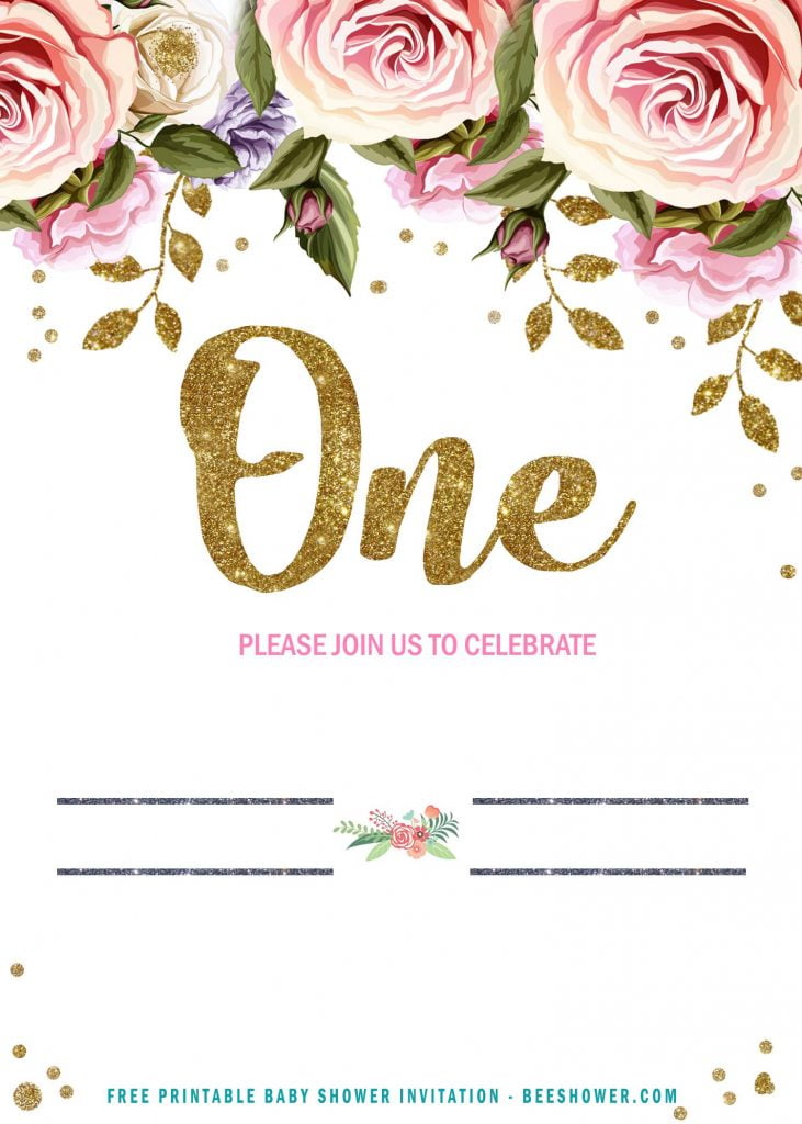 Invitation Template of FREE Floral Blush and Pink One Birthday Invitation Templates 1