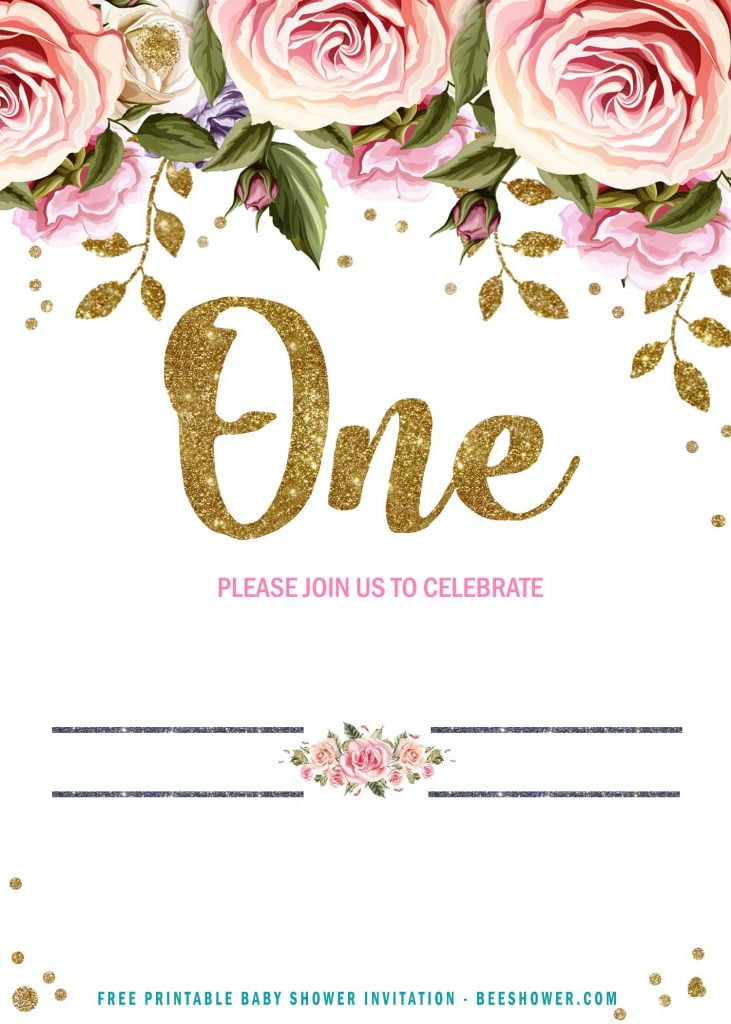 Invitation Template of FREE Floral Blush and Pink One Birthday Invitation Templates 2