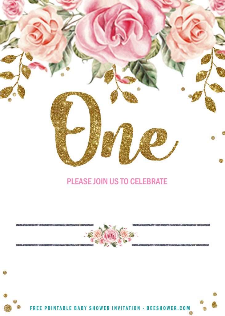 Invitation Template of FREE Floral Blush and Pink One Birthday Invitation Templates 3