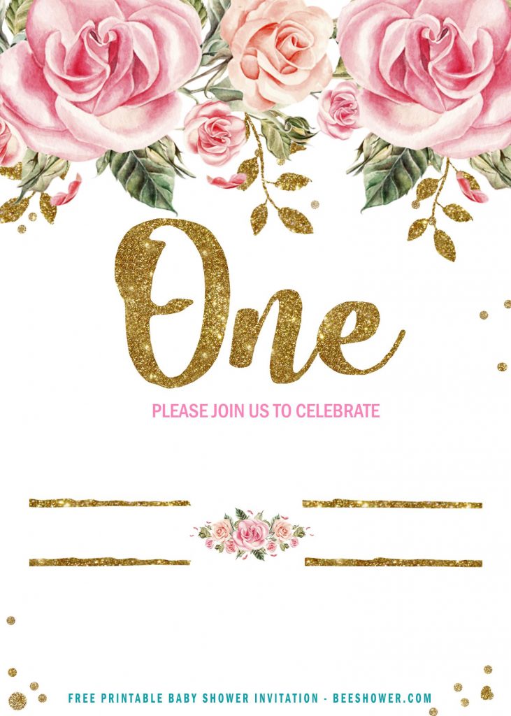 Invitation Template of FREE Floral Blush and Pink One Birthday Invitation Templates 4