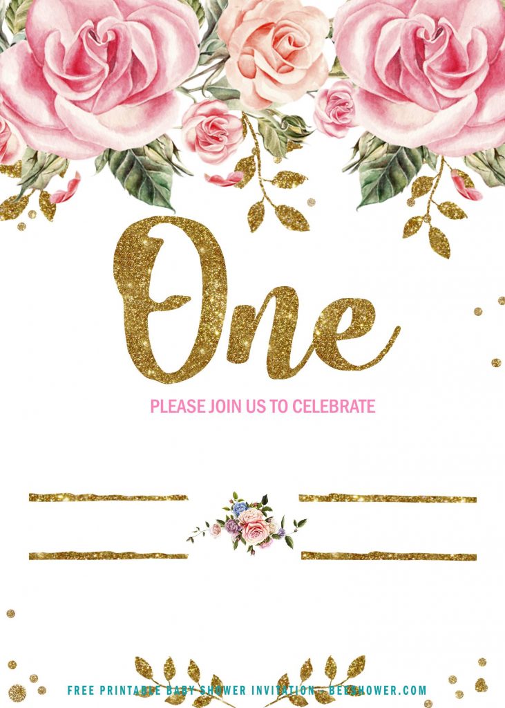 Invitation Template of FREE Floral Blush and Pink One Birthday Invitation Templates 6