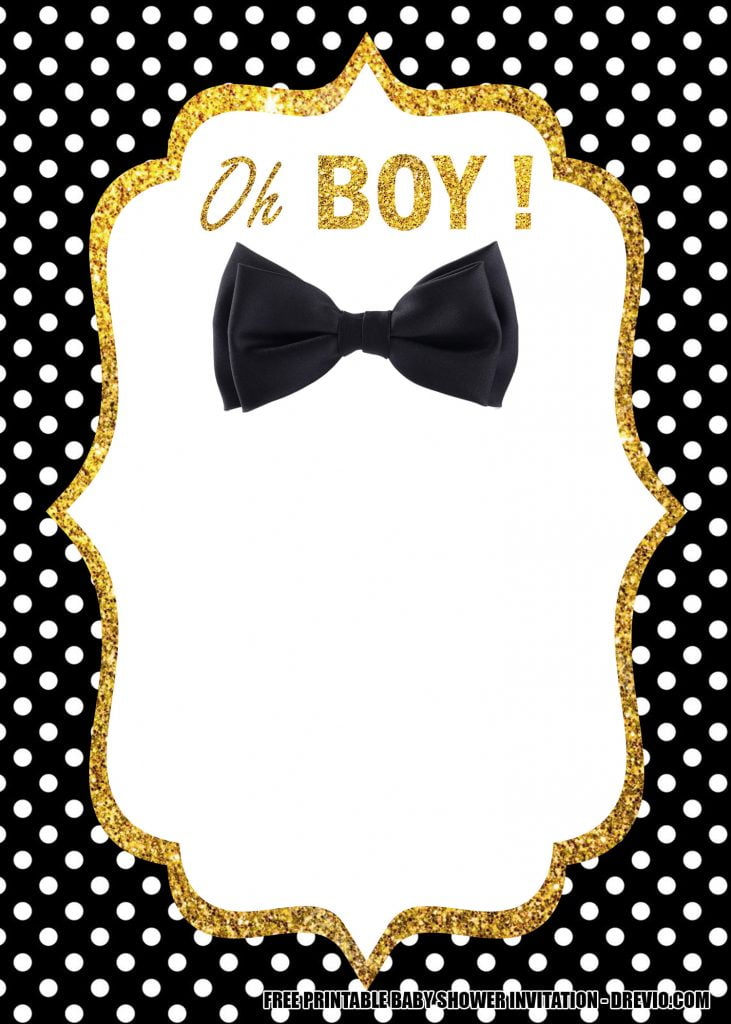 Invitation Template of FREE Black and Gold Bow Tie Baby Shower Invitation Templates 1