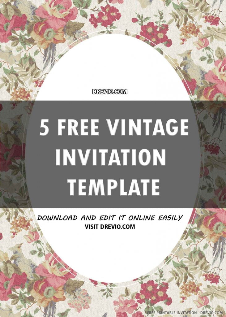 Invitation Template of (FREE PRINTABLE) – Floral Vintage Birthday Invitation Template 3