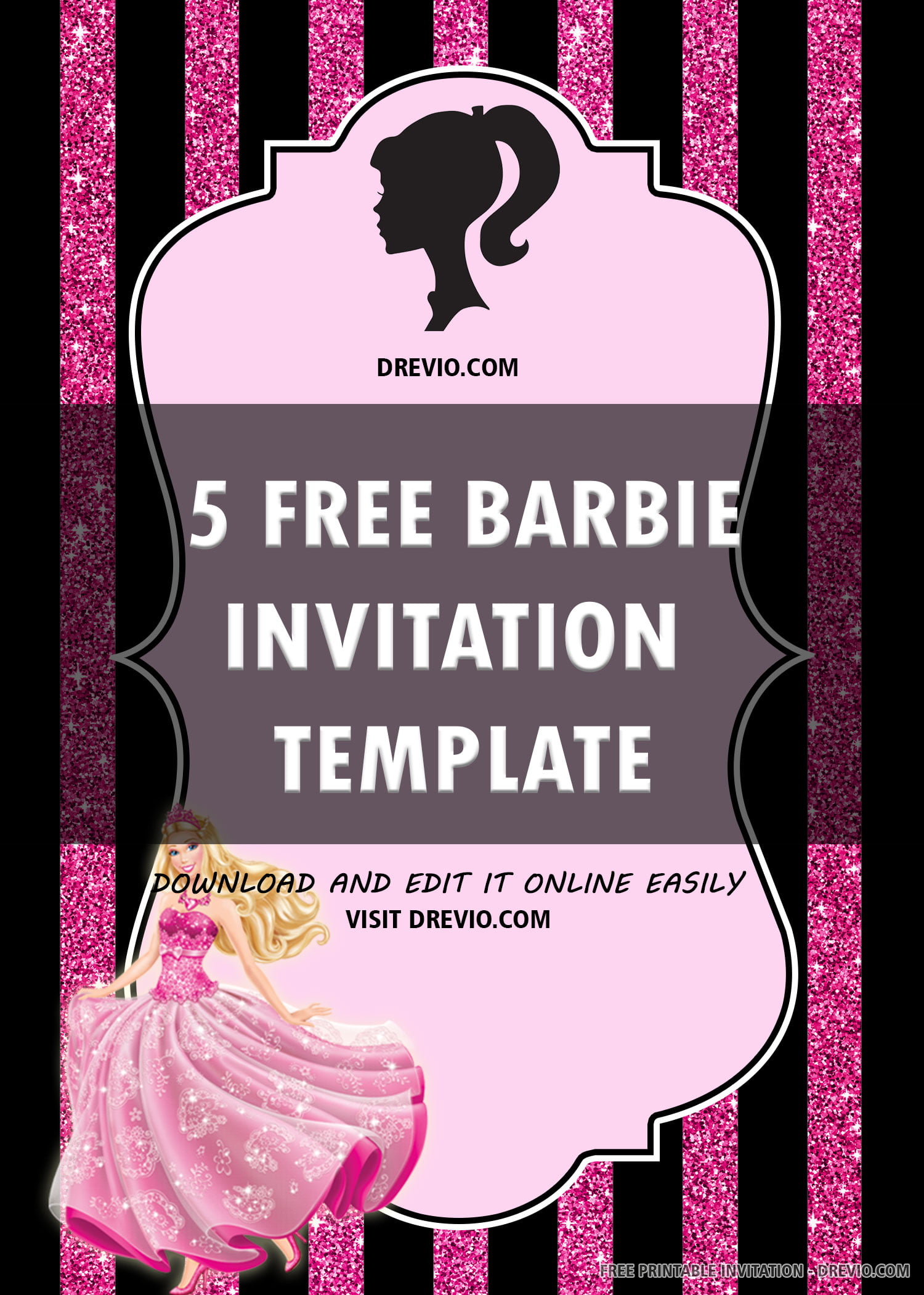 YOU PRINT Personalised BARBIE Kids Birthday Party Invites Invitations DIGITAL 