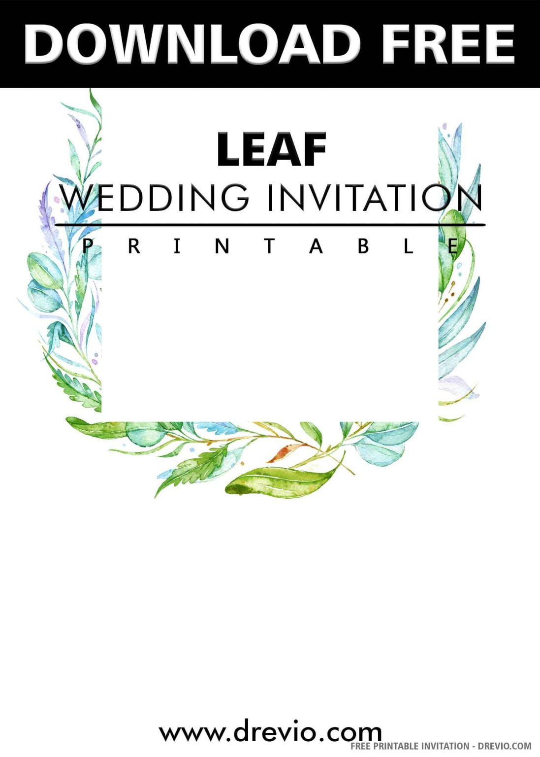 (FREE PRINTABLE) – Green Leaves Wedding Invitation Templates | Download ...