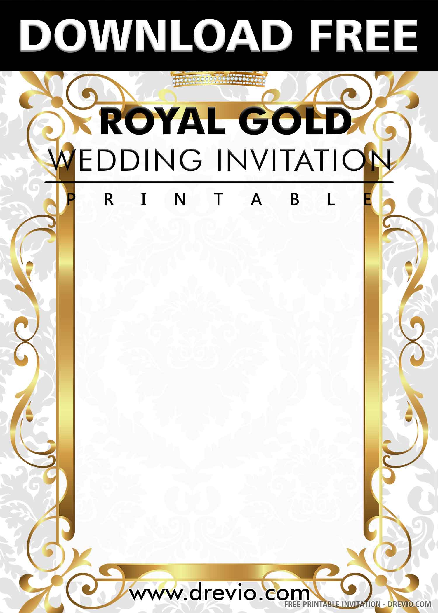 FREE PRINTABLE) – Gold Royal Wedding Invitation Templates