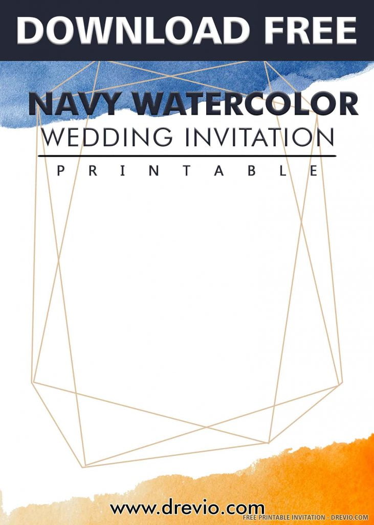 Invitation Template of (FREE PRINTABLE) – Framed Navy Watercolor Wedding Invitation Templates 3