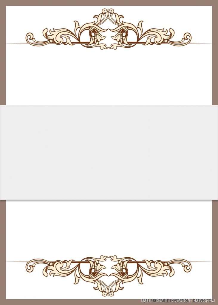 Invitation Template of (FREE PRINTABLE) – Brown Artistic Border Wedding Invitation Templates 4