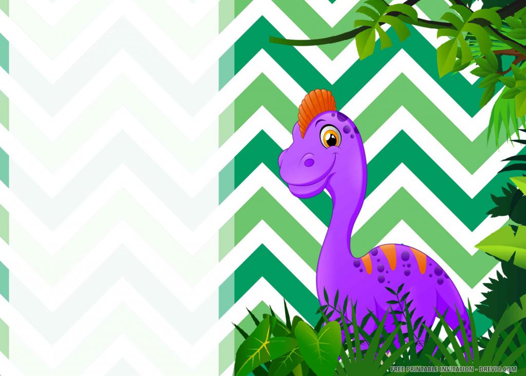 FREE DINOSAUR PARTY Invitation with purple Parasaurolophus